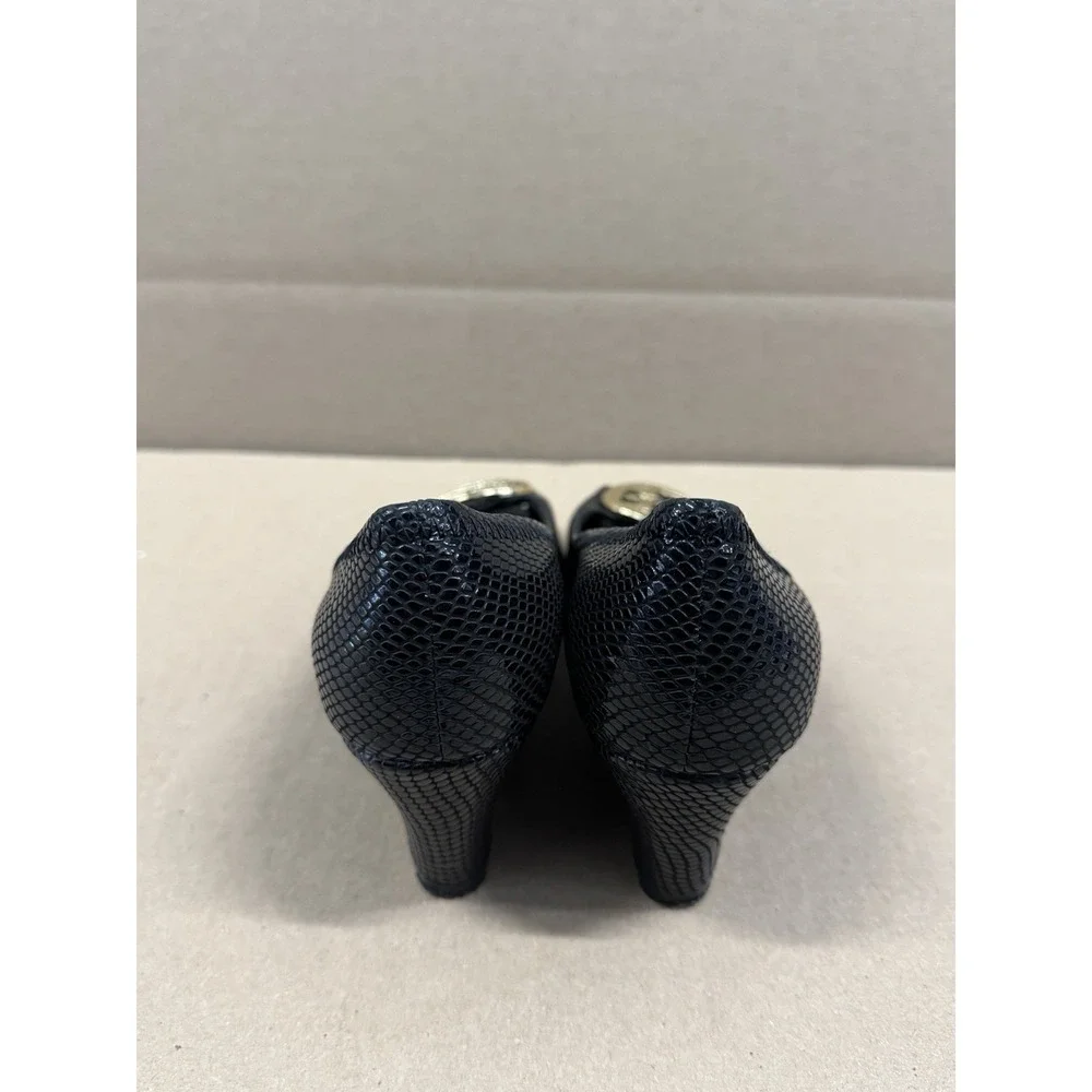 Tory Burch‎ Size 6M Black Textured Snake Leather Wedge Shoes Pumps